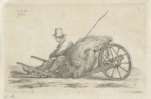 Zittende man bij een kruiwagen met hooi door Anthonie Willem Hendrik Nolthenius de Man