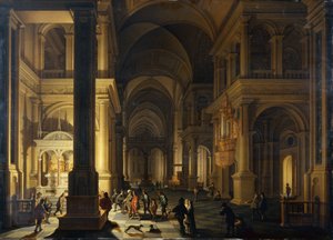 Het interieur van een protestantse kerk 