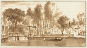 Bebost rivierlandschap met ophaalbrug