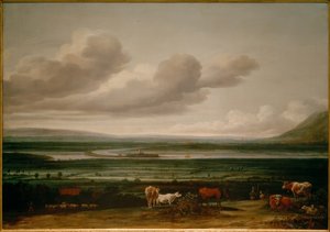 Neder-Rijnlandschap bij Kleef met fort Schenkenschanz, Hoog- en Nederelten door Anthonie van Borssom