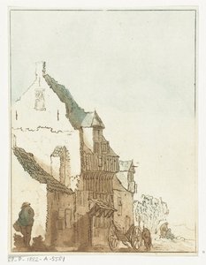 Huis met kruiwagen voor de deur door Anthonie van den Bos