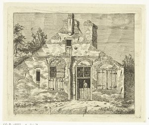 Man in oud huis, naar buiten kijkend over de deur door Anthonie van den Bos