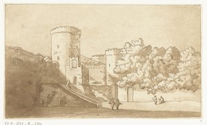 Muur van een burcht met torens door Anthonie van den Bos