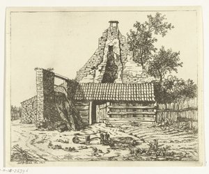 Rietsnijder voor de ruïne van het Huis Snaatburg te Maarssen