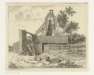 Rietsnijder voor de ruïne van het huis Snaatburg te Maarssen door Anthonie van den Bos