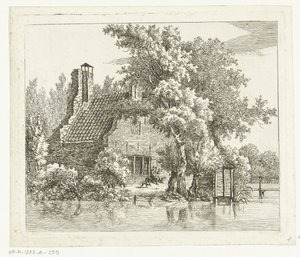 Rokende man op een bankje voor de ruïne van het Huis Snaatburg te Maarssen