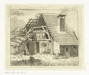Vrouw bezig met de was voor een boerderij door Anthonie van den Bos