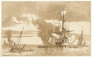 Zeeslag door Anthonie van den Bos