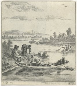 Vissers op een rivier door Anthonij van der Haer