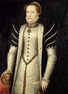 Portret van een adellijke vrouw met een puppy