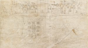 Gebouwen langs de Zuidkant van Oatlands Palace door Anthonis van den Wyngaerde
