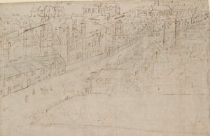 Panorama van Londen gezien vanaf Southwark: Borough High Street met St Mary Overy, 1554 door Anthonis van den Wyngaerde