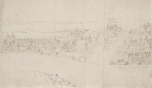 Panorama van Londen gezien vanuit Southwark: Durham House naar Barnards Castle door Anthonis van den Wyngaerde