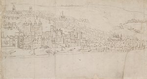 Panorama van Londen gezien vanaf Southwark: De Toren door Anthonis van den Wyngaerde