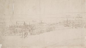 Panorama van Londen gezien vanaf Southwark: Westminster, 1554