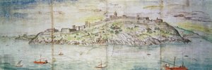 Panoramisch Uitzicht op Tarragona, Spanje door Anthonis van den Wyngaerde