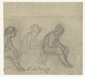 Drie studies van een zittende vrouw door Anthony Andriessen