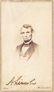 Abraham Lincoln, gesigneerde carte-de-visite, 1864 door Anthony Berger