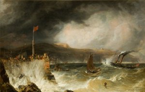 Pakketboot die de haven binnenkomt, 1855