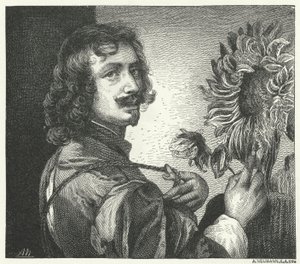 Zelfportret van de Vlaamse barokkunstenaar Anthony Van Dyck (gravure)