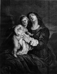 De Maagd en het Kind Jezus. Gravure naar een schilderij van Anton (Antoon of Anthony) van Dyck (1599-1641). Gravure in 