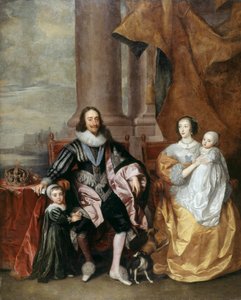 Charles I, koningin Henrietta en twee van hun oudste kinderen door Anthony van (follower of) Dyck
