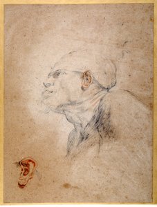 Hoofd van een man met verband, zijn linker oor apart geoefend door Anthony van Dyck