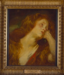 Een Jonge Vrouw, Buste Lengte, Rustend met haar Hoofd op haar Hand door Anthony van Dyck