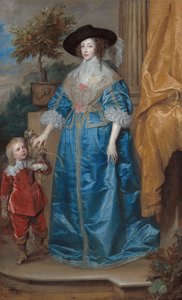 Duits: Portret van koningin Henrietta Maria, met dwerg Sir Jeffrey Hudson Koningin Henrietta Maria met Sir Jeffrey Hudson door Anthony van Dyck