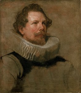 Hoofd van een bebaarde man met een wielkraag