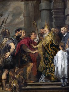 Sint Ambrosius die Theodosius uit de kathedraal van Milaan weert
