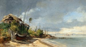 Uitzicht op het strand, São Domingos, Niterói, RJ door Antonio Parreiras