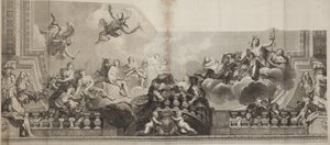Ontwerp van het middenpaneel van het plafond van de Grote Galerij van het Palais Royal, gegraveerd door Nicolas Henri Tardieu door Antoine (after) Coypel