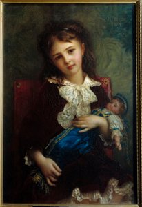 Portret van Catherine de Bouchage als kind met een pop in haar armen