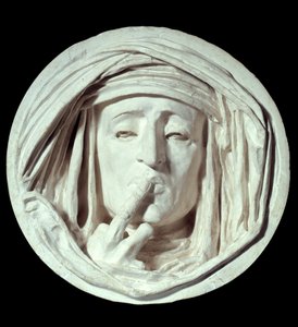 Stilte Een symbolisch gebaar van een man die een vinger op zijn mond legt. Gipsbeeldhouwwerk door Auguste Preault (1809-1879) 19e eeuw Parijs, Louvre Museum