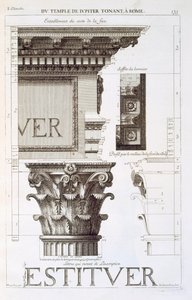 Entablement, kapiteel en inscriptie van de Tempel van Jupiter Tonans (De Donderaar), uit 