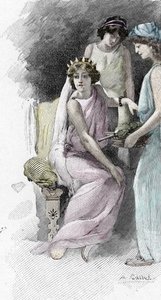 Odyssee van Homerus: Zang IV: Helena omringd door haar gevolg. Illustratie door Antoine Calbet (1860-1944) voor 