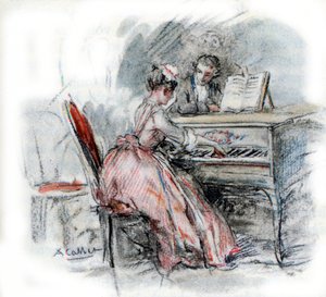 Werther bewondert Charlotte die klavecimbel speelt