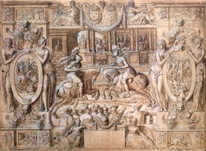 Toernooi ter gelegenheid van het huwelijk van Catherine de Medici (1519-89) en Henri II (1519-59) in 1533 door Antoine Caron