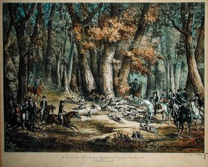 Hertenjacht in het Bos bij Compiegne, 27 april 1818 door Antoine Charles Horace Vernet