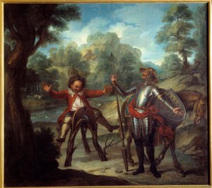 Verhaal van Don Quichot: Sancho wordt wakker en is wanhopig omdat hij zijn geliefde Grison niet kan vinden. De vernuftige edelman Don Quichot van La Mancha door Miguel de Cervantes Saavedra