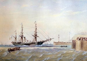 Raderschip dat terugkeert naar de haven van Le Havre in de 19e eeuw