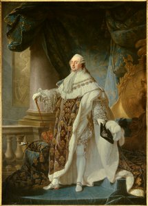 Portret van koning van Frankrijk Louis XVI (1754-1793) in zijn kroningskostuum in 1779 door Antoine François Callet