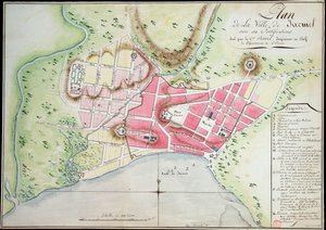 Plan van de stad Jacmel met vestingwerken