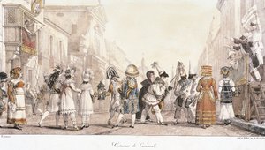 Carnavalskostuums, door Antoine-Jean-Baptiste Thomas (1791-1833), aquarel. Italië door Antoine Jean Baptiste Thomas