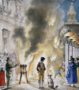 Kleine vuurwerkshow bij Palazzo Madama, door Antoine-Jean-Baptiste Thomas, prent uit Un an a Rome et dans ses environs. Italië door Antoine Jean Baptiste Thomas
