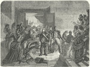 Lodewijk XVIII verlaat het Tuilerieënpaleis na het nieuws van Napoleons terugkeer uit Elba door Antoine Jean (after) Gros