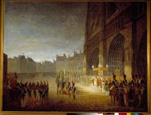 De zegening van de vlaggen op het plein van de Notre Dame de Paris in 1804