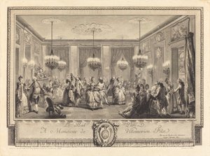 Het gemaskerde bal door Antoine Jean Duclos after Augustin de Saint Aubin