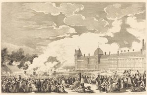 De Begrafenis ter ere van de martelaren van de Dag van 10 in de nationale tuin door Antoine Jean Duclos after Charles Monnet